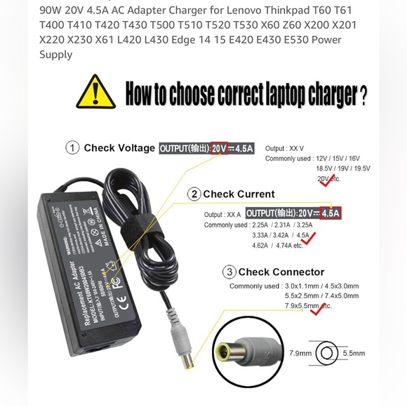 A/C Adapter Charger for Lenovo Thinkpad - Picture 8 of 11